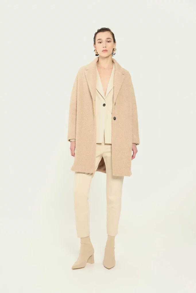 Cappotto monopetto in panno beige Cesilia